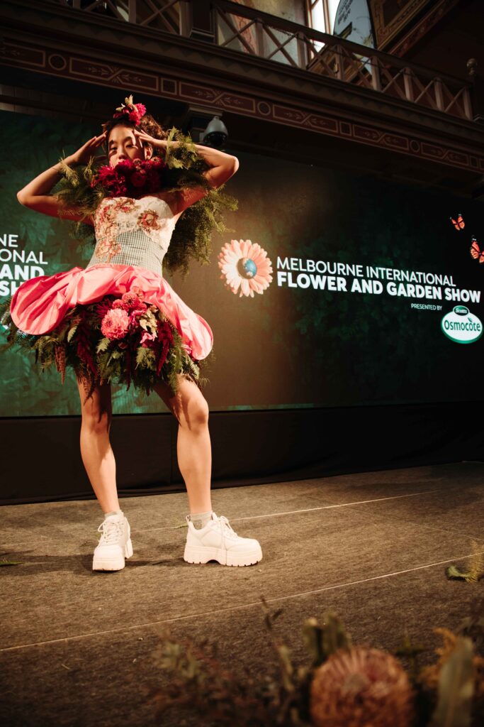 Floral couture, flower Fashion, designed by Australian Artist Julia Rose for the Main stage at Melbourne flower show
