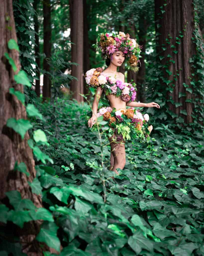 Floral Couture - Fashion in the Garden on the street of Tokyo- Designed by Julia Rose